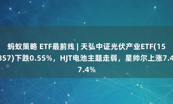 蚂蚁策略 ETF最前线 | 天弘中证光伏产业ETF(159857)下跌0.55%，HJT电池主题走弱，星帅尔上涨7.4%